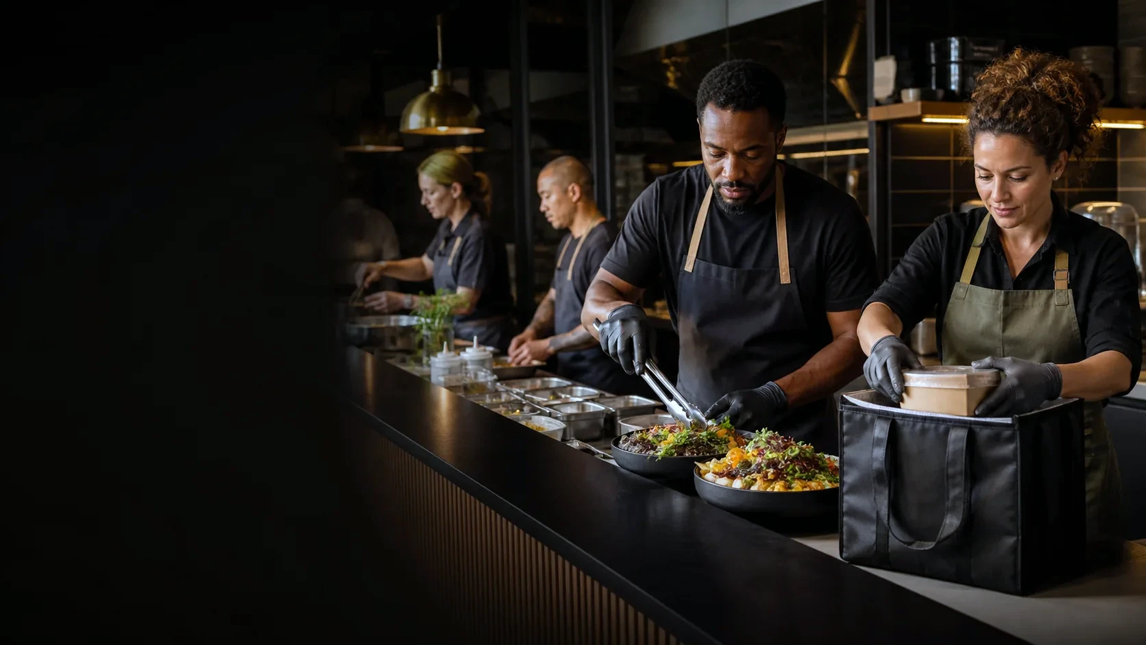 Chef preparing food in a restaurant kitchen